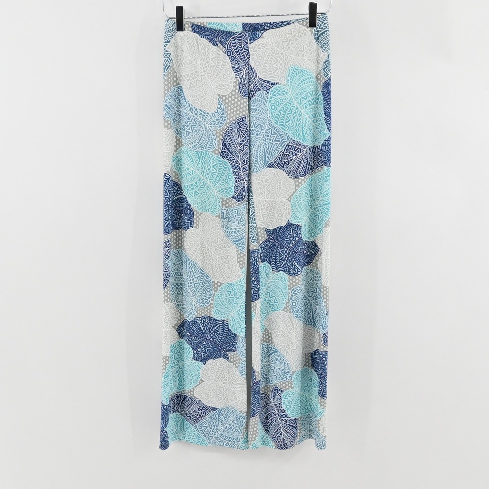 Jean Pierre‎ Klifa Palazzo Pants Womens Size S Blue Tropical Wide Leg Stretch